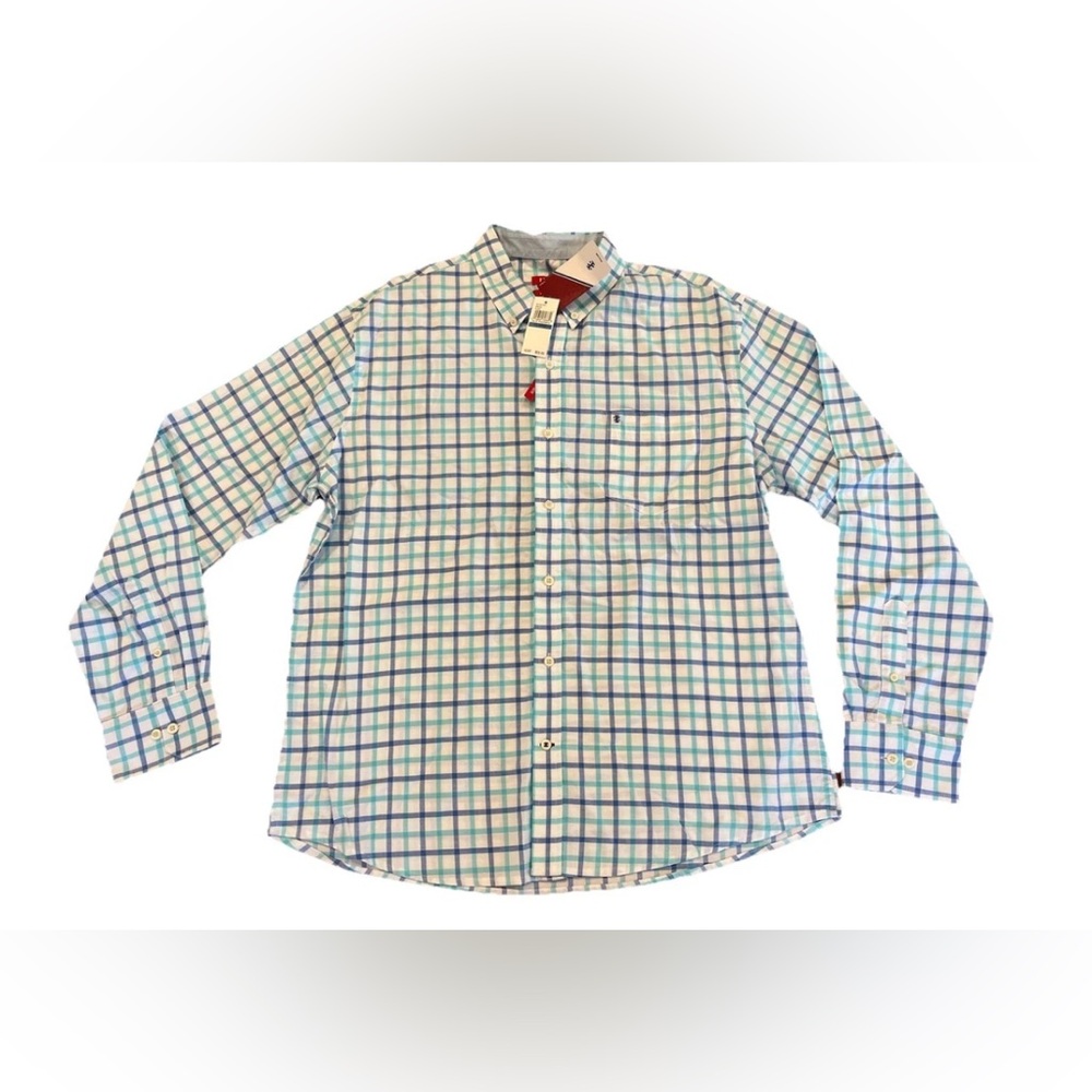 NWT Izod Men's Long Sleeve Button Down Shirt Size XL Blue Radiance Plaid Slim